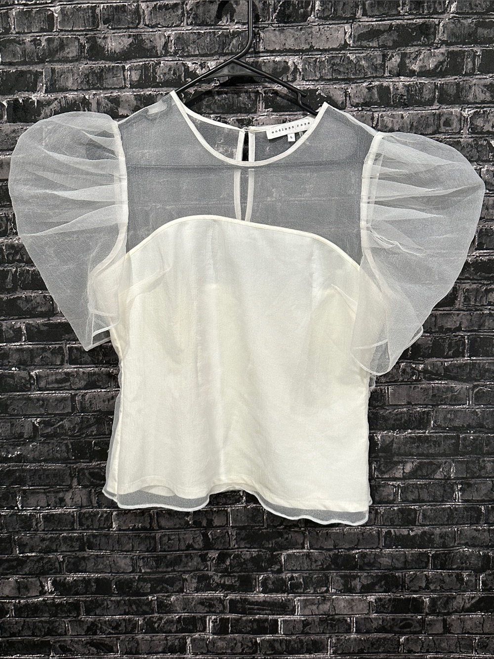 Endless Rose Ivory Puff-Sleeve Organza Top